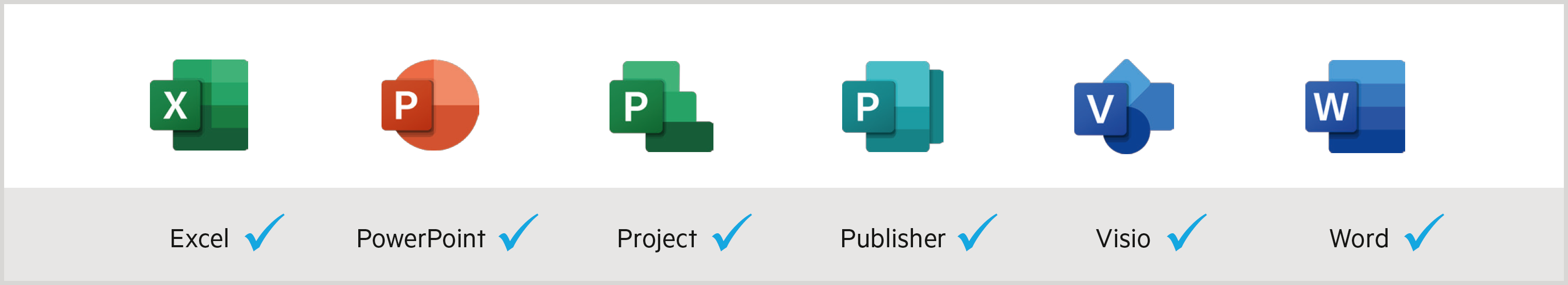 Supported applications: Excel, PowerPoint, Project, Publisher, Visio, Word